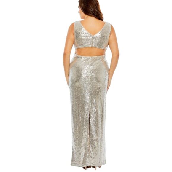 Mac Duggal Formal Evening Gown Womens Plus 16W Silver Maxi Dress Wedding Party - Picture 2 of 12